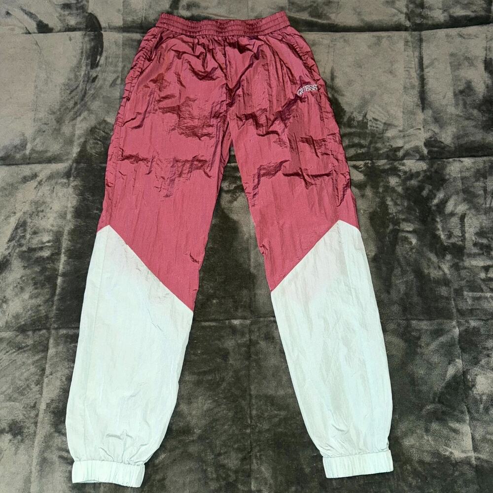 Guess Originals Joggers Track Pants Women XS Pink Mint Elastic Waist Side Pocket